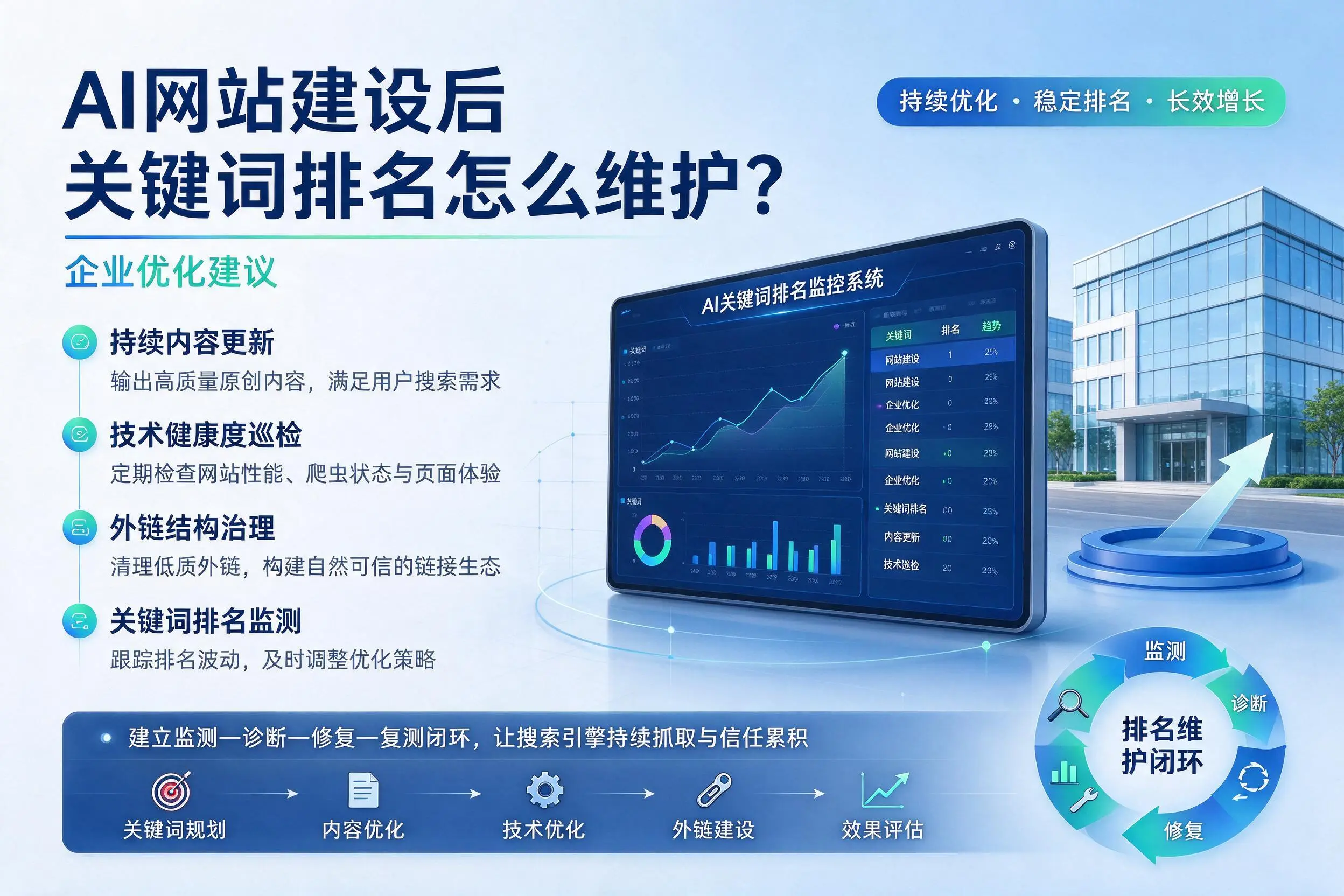 AI网站建设后关键词排名怎么维护？贵港企业优化建议