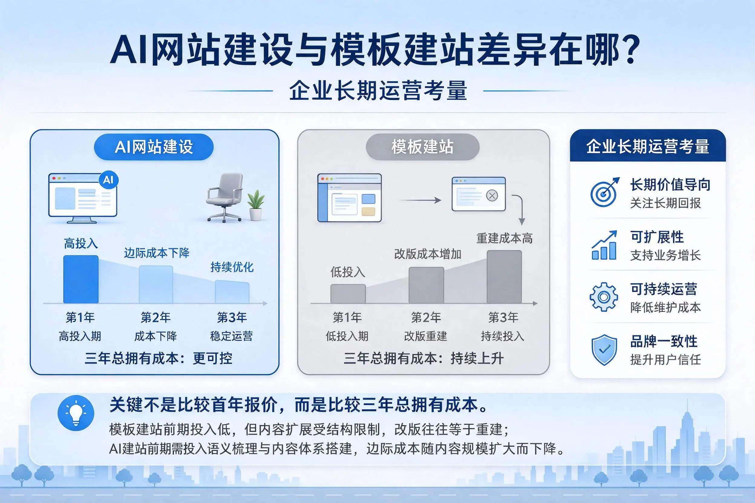AI网站建设与模板建站差异在哪？贵港企业长期运营考量